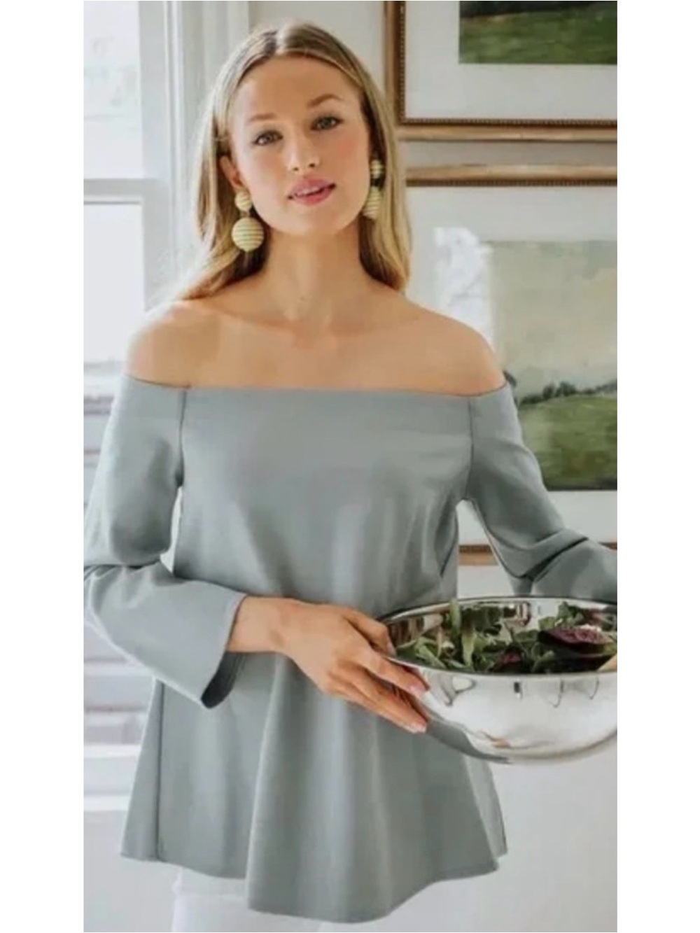 TUCKERNUCK Miranda Off The Shoulder Top Size S In Slate Blue Feminine Preppy